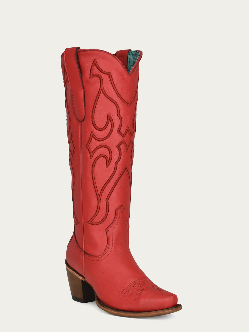 Z5076 WOMEN'S RUBY RED EMBROIDERY TALL TOP SNIP TOE COWBOY BOOT