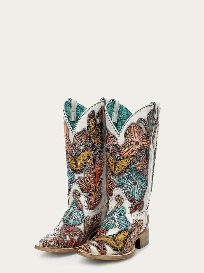 WOMENS_WHITE_HAND_TOOLED_AND_PAINTED_BUTTERFLY_SQUARE_TOE_COWBOY_BOOT-1-A5019