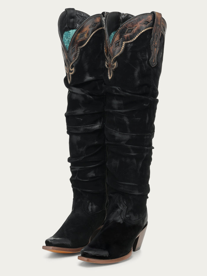 WOMENS_BLACK_LAMB_OVERLAY_AND_ZIPPER_TALL_TOP_SNIP_TOE_COWBOY_BOOT-1-A5248