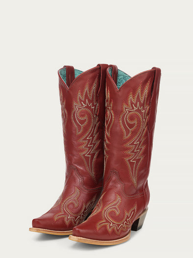 Z5555 - WOMEN'S RED FLAMES EMBROIDERY SNIP TOE COWBOY BOOT