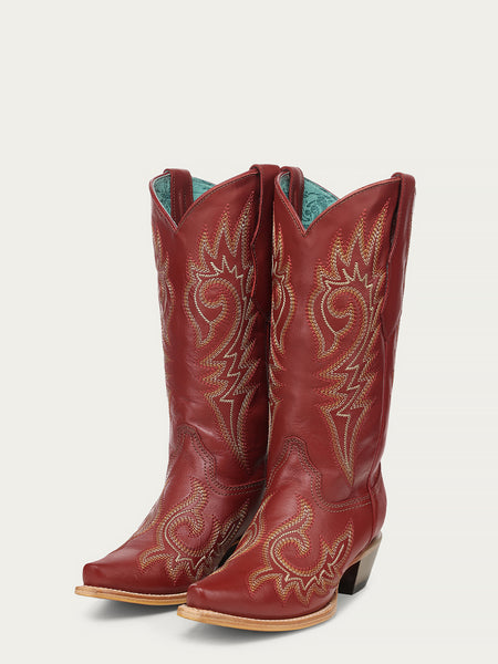 Z5555 - WOMEN'S RED FLAMES EMBROIDERY SNIP TOE COWBOY BOOT