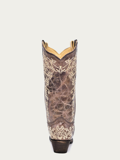 A1094 - WOMEN'S BONE COLOR FLORAL EMBROIDERY COWBOY BOOT – Corral