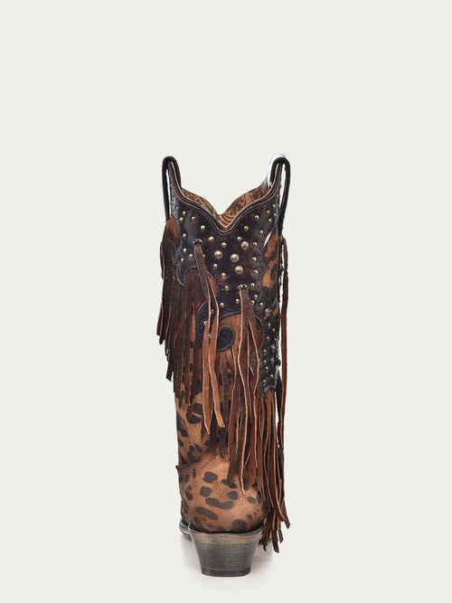 leopard print fringe boots