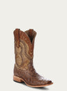 MENS  BROWN EMBROIDERY WITH WOVEN DETAIL AND OVERLAY  FULL QUILL OSTRICH SQUARE TOE  COWBOY BOOT-a4008