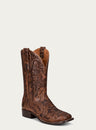 MENS ALLIGATOR INLAY AND EMBROIDERY WIDE SQUARE TOE BROWN COWBOY BOOT-A4173