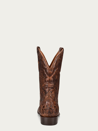 A4173 - MEN'S ALLIGATOR INLAY AND EMBROIDERY WIDE SQUARE TOE BROWN