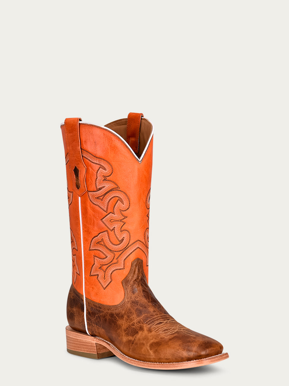 MENS SAND VAMP WIDE SQUARE TOE ORANGE COWBOY BOOT-A4228