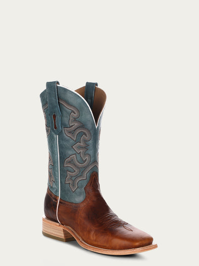 A4262 - MEN'S BLUE AND HONEY EMBROIDERY WIDE SQUARE TOE RODEO