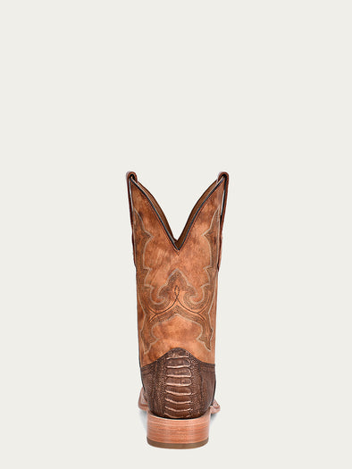 A4289 - MEN'S EMBROIDERY BROWN OSTRICH LEG VAMP WIDE SQUARE TOE
