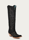 WOMENS EMBROIDERY BLACK SUEDE TALL TOP SNIP TOE COWBOY BOOT-A4436