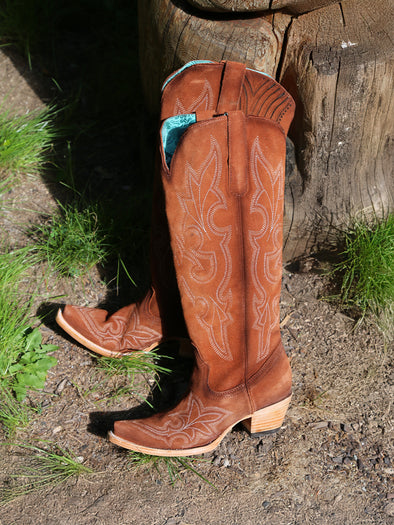 A4437 - WOMEN'S EMBROIDERY SHEDRON SUEDE TALL TOP SNIP TOE COWBOY
