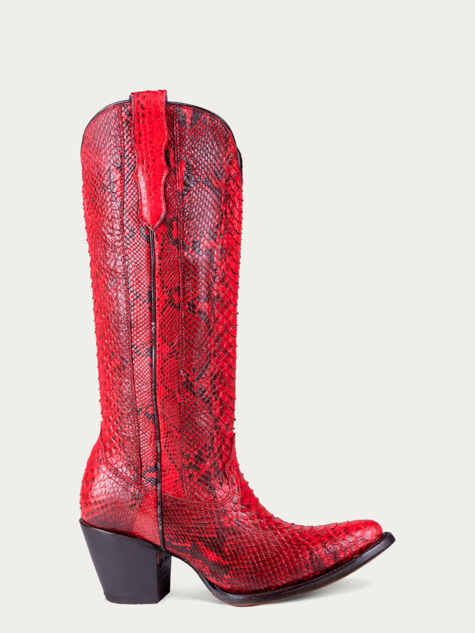 A4453 - WOMEN'S TALL RED GENUINE PYTHON J-TOE COWBOY BOOTS