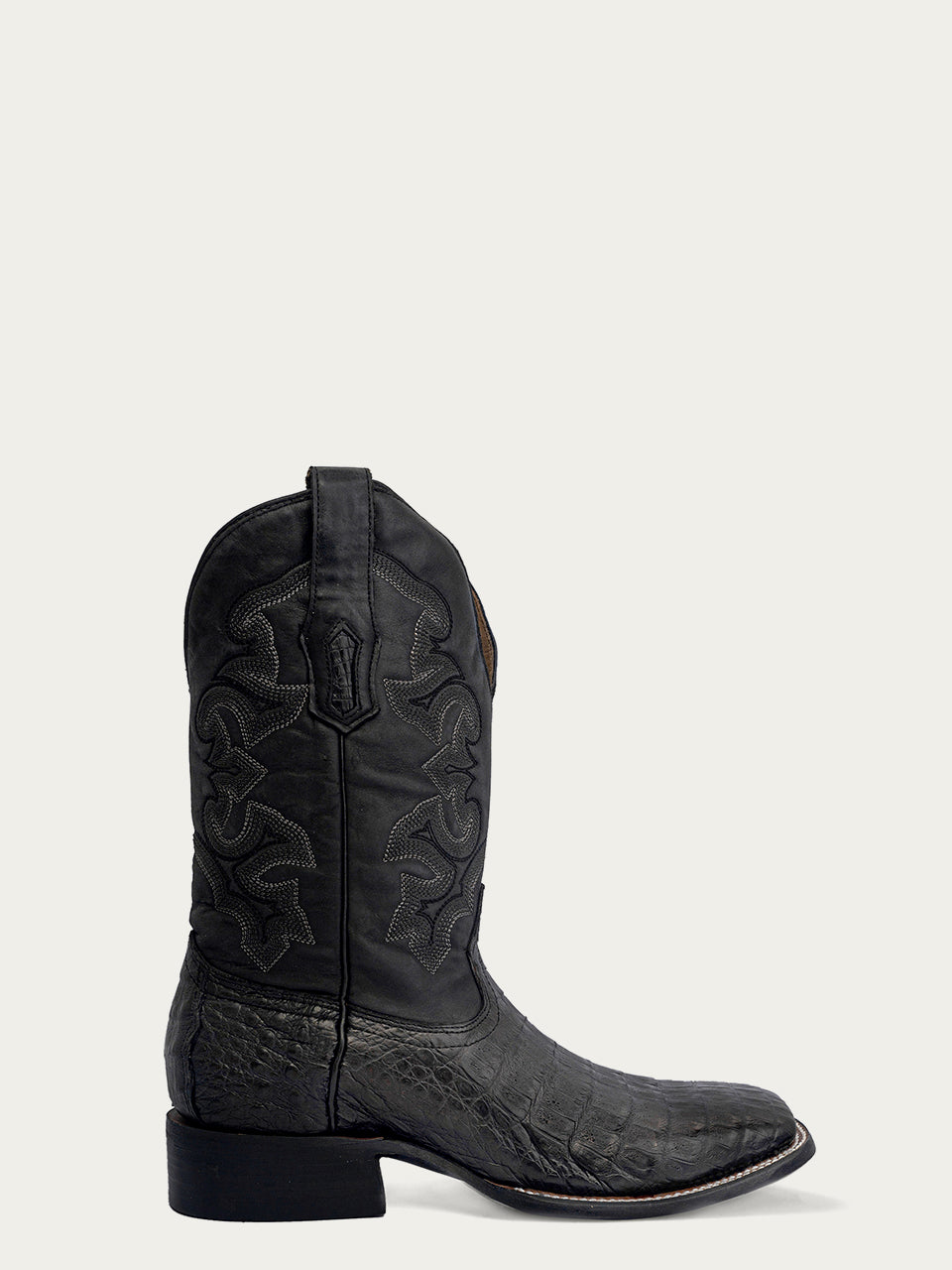 A4496 - MEN'S EMBROIDERY HONEY BROWN CAIMAN NARROW SQUARE TOE LEATHER SOLE WITH RUBBER INSERT COWBOY BOOT