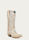 WOMENS WHITE GLITTER WOVEN OVERLAY SNIP-TOE COWBOY BOOT-A4505