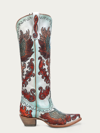 CORRAL BOOTS ブーツ 6 M A4516 - WOMEN'S HAND PAINTED AND TOOLED FIRE PHOENIX WHITE TALL