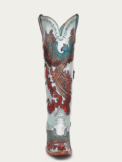 A4516 - WOMEN'S HAND PAINTED AND TOOLED FIRE PHOENIX WHITE TALL