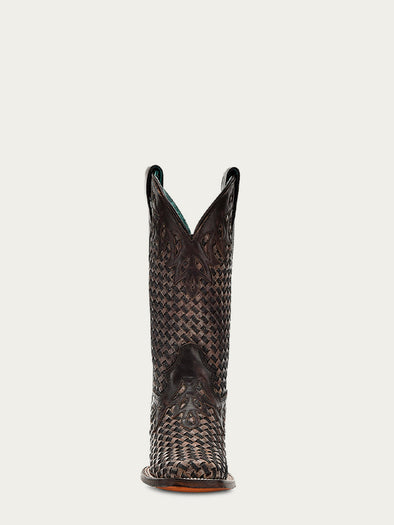 A4526 - WOMEN'S CHOCOLATE GLITTER WOVEN OVERLAY SQUARE TOE COWBOY