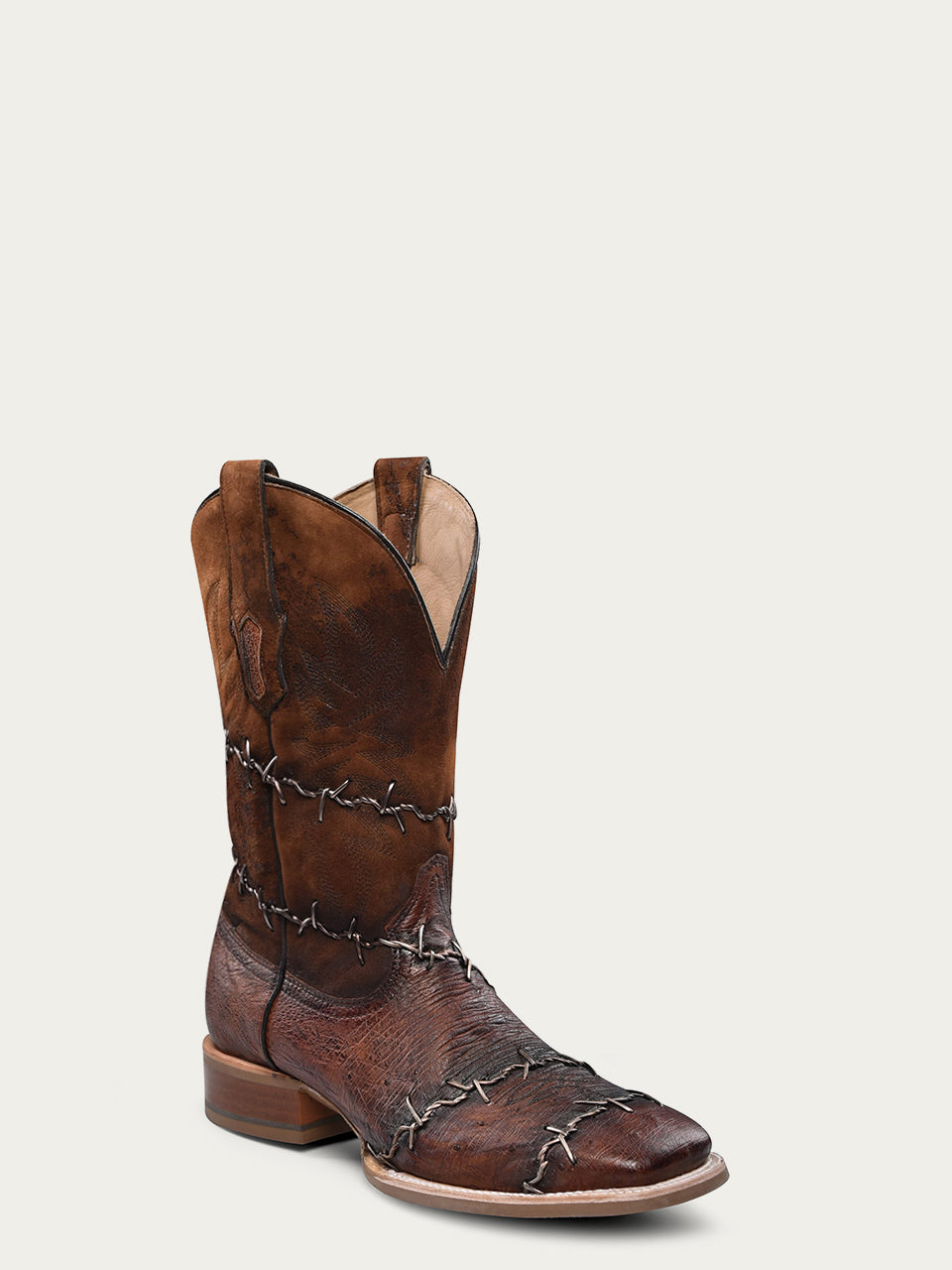 MENS_BARBED_WIRE_SHEDRON_LAMB_WOVEN_SQUARE_TOE_OSTRICH_COWBOY_BOOT-A4555