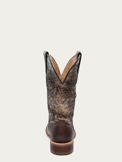 A4556 - MEN'S EMBROIDERY AND WOVEN DETAILS BROWN OSTRICH WIDE