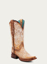 WOMENS BLUE LUMINESCENT EMBROIDERY STRAW SNIP TOE COWBOY BOOT-A4580