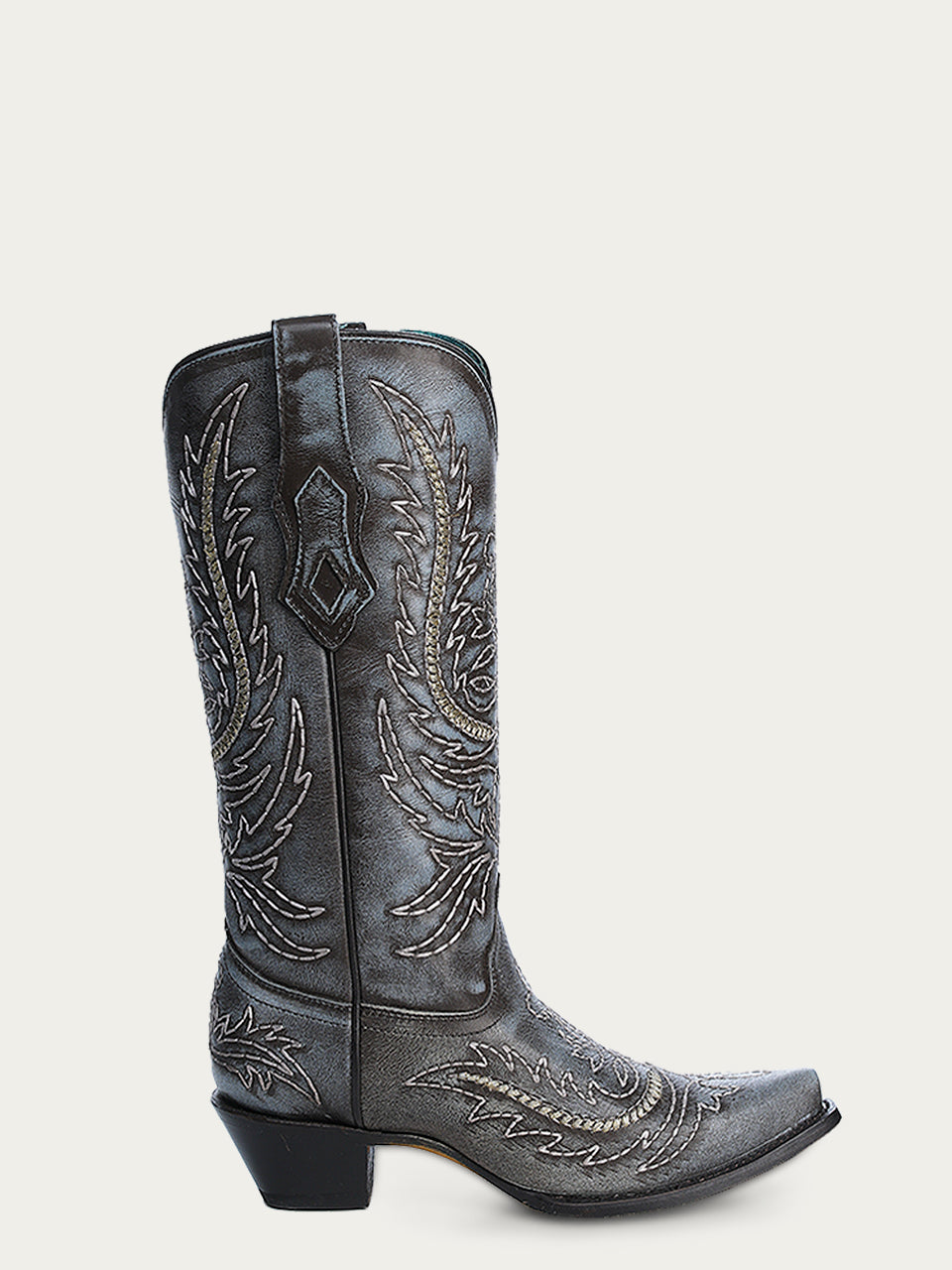 A4607 - WOMEN'S EMBROIDERY SNIP TOE DARK BLUE COWBOY BOOT