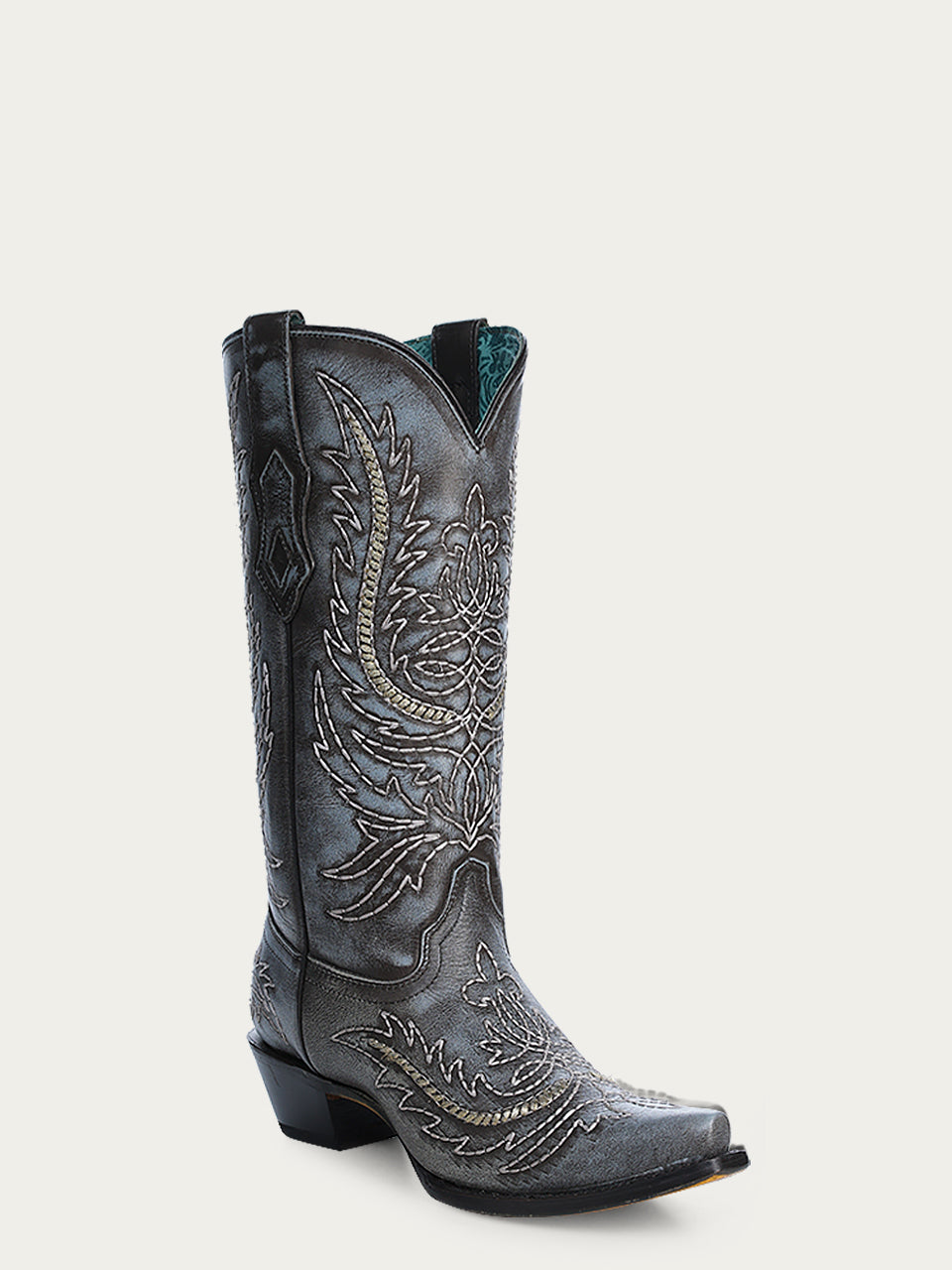 A4607 - WOMEN'S EMBROIDERY SNIP TOE DARK BLUE COWBOY BOOT