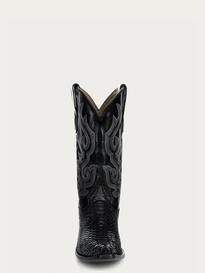A4643 - MEN'S BLACK PYTHON EMBROIDERY SNIP TOE COWBOY BOOT