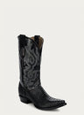 MENS BLACK PYTHON EMBROIDERY SNIP TOE COWBOY BOOT-A4643