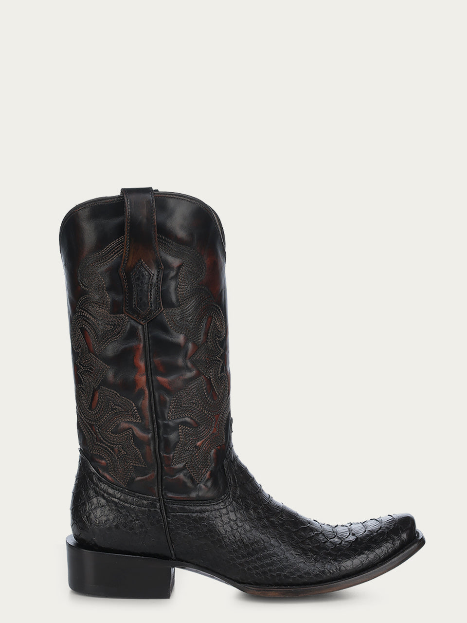 MENS_EMBROIDERY_HONEY_COWHIDE_SHAFT_BLACK_PYTHON_NARROW_SQUARE_TOE_COWBOY_BOOT-A4647-A