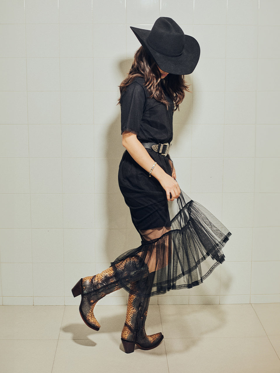 WOMENS GENUINE FULL PYTHON SADDLE/ BLUE TALL TOP SNIP TOE COWBOY BOOT-2