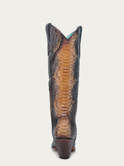 A4715 - WOMEN'S GENUINE FULL PYTHON SADDLE/ BLUE TALL TOP SNIP TOE