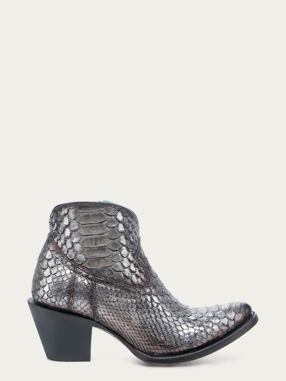 A4721 - WOMEN'S GENUINE BLACK SILVER FULL PYTHON J TOE BOOTIE WITH ZIPPER