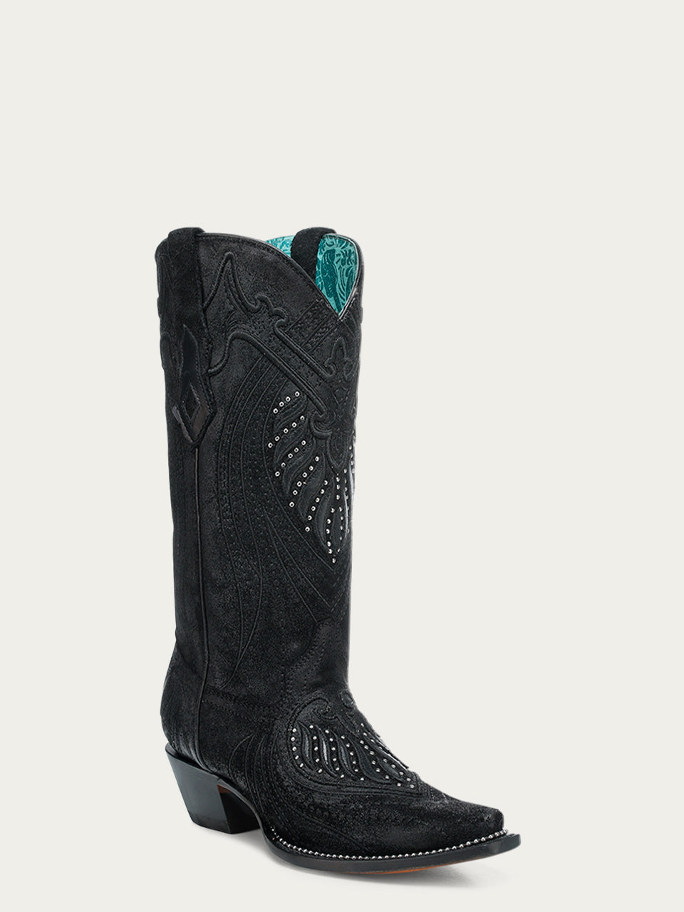 WOMENS_OVERLAY_EMBROIDERY_AND_STUDS_BLACK_SNIP_TOE_COWBOY_BOOTS-A4729