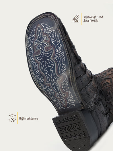 A4774 - MEN'S CAIMAN EMBROIDERY AND OVERLAY CHOCOLATE WIDE SQUARE