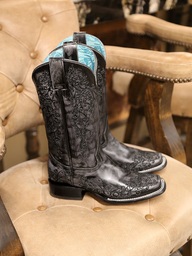 Bottes Cowboy Corral A1130 Vintage, Cuir Noir/gris Clous, Femme 7M, Mexique