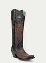 WOMENS_EMBROIDERY_AND_OVERLAY_WITH_RUBBER_APPLICATIONS_BAND_BLACKED_HONEY_SNIP_TOE_TALL_TOP_COWBOY_BOOT_WITH_PULL_HOLES-A4814
