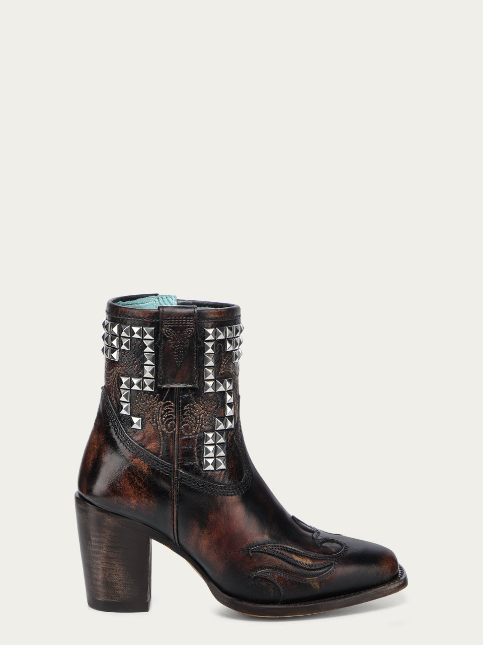 WOMENS_BLACKED_HONEY_OVERLAY_EMBROIDERY_AND_STUDS_BLACK_ANKLE_NARROW_SQUARE_TOE_COWBOY_BOOT-A4828-A