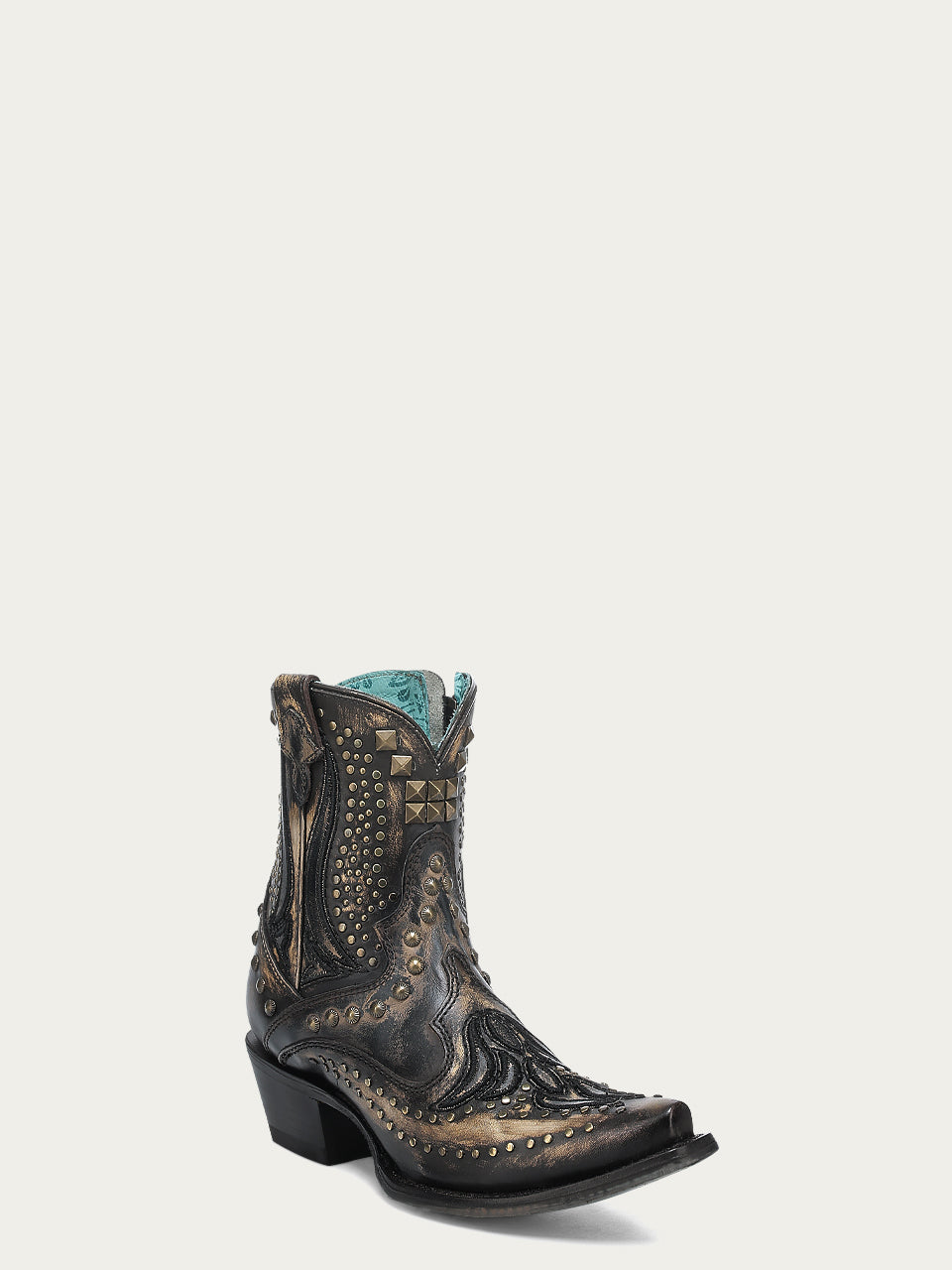 WOMENS_BONE_OVERLAY_EMBROIDERY_AND_STUDS_BLACK_SNIP_TOE_ANKLE_COWBOY_BOOT-A4829