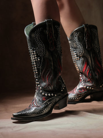 Corral Black/Red Inlay & Embroidery  Western Cowboy Boots C3883 C3883-BLK-RED-INLAY – Alcala main image 3