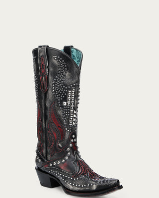 WOMENS_BONE_OVERLAY_EMBROIDERY_AND_STUDS_BLACK_SNIP_TOE_COWBOY_BOOT-A4833