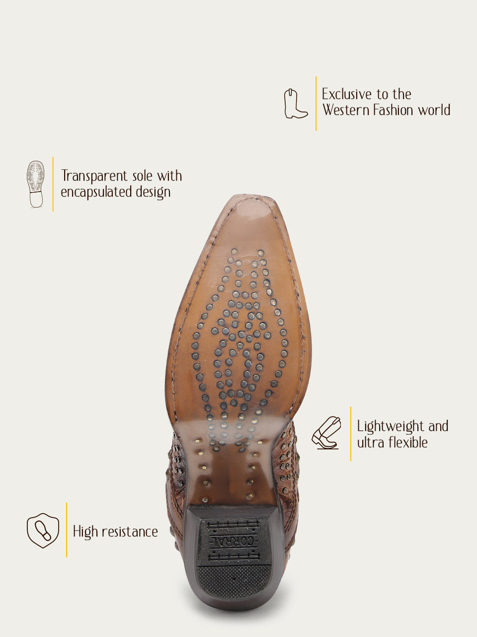 A4834 WOMEN'S OVERLAY EMBROIDERY AND STUDS SAND SNIP TOE COWBOY