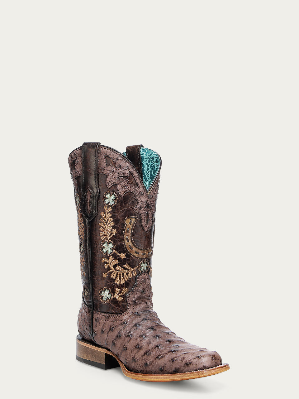 WOMENS_BROWN_HORSHOE_OVERLAY_EMBROIDERY_AND_HANDWOVEN_OSTRICH_SQUARE_TOE_COWBOY_BOOT-A4851