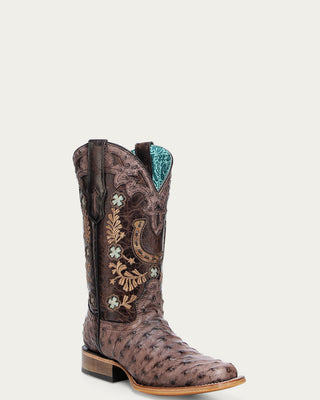 WOMENS_BROWN_HORSHOE_OVERLAY_EMBROIDERY_AND_HANDWOVEN_OSTRICH_SQUARE_TOE_COWBOY_BOOT-A4851