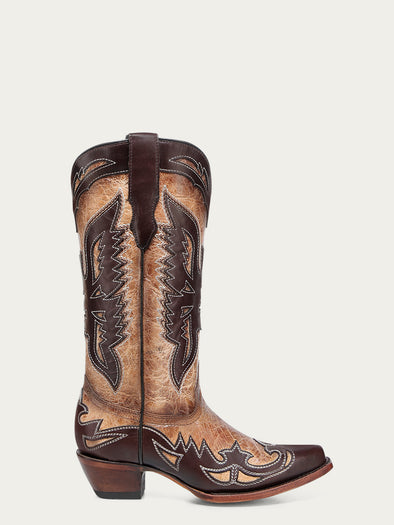 A4889 - WOMEN'S CHOCOLATE EAGLE OVERLAY SAND SNIP-TOE COWBOY BOOT