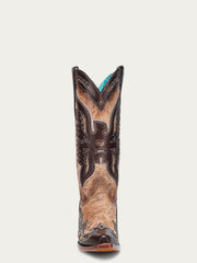 A4889 - WOMEN'S CHOCOLATE EAGLE OVERLAY SAND SNIP-TOE COWBOY BOOT