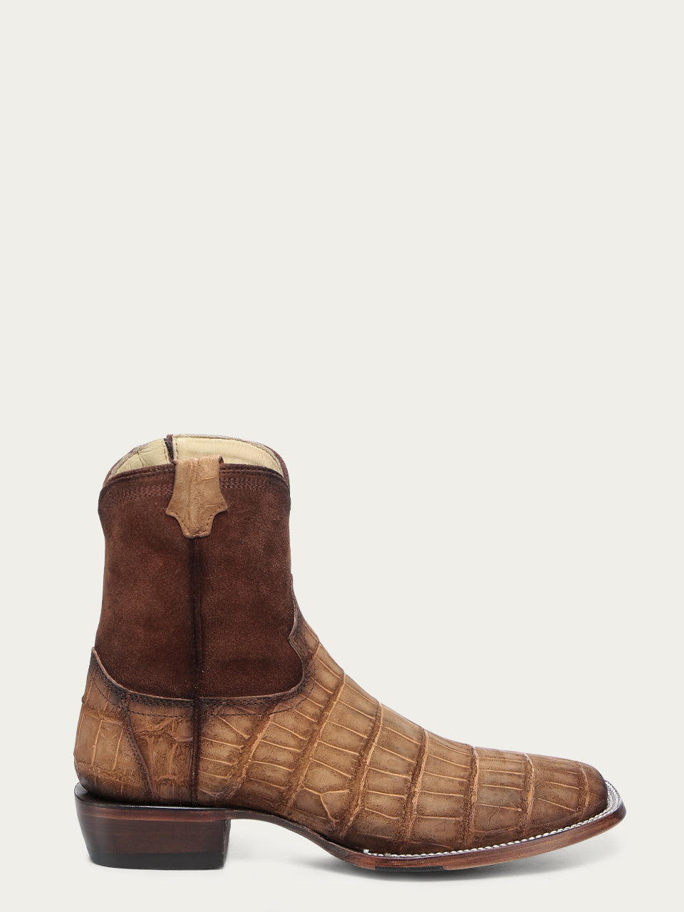 A4916 - MEN'S EMBROIDERY COGNAC ALLIGATOR SHORT WIDE SQUARE TOE COWBOY BOOT WITH RUBBER INSERT