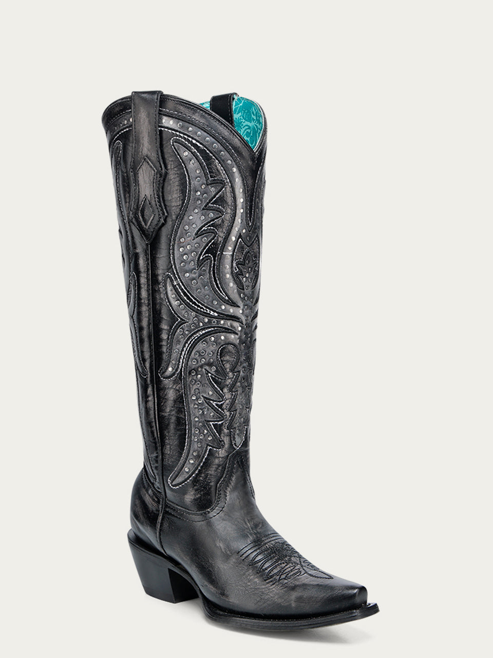 WOMENS_BLACK_EMBROIDERY_OVERLAY_AND_ENCAPSULATED_STUDS_TALL_TOP_SNIP_TOE_COWBOY_BOOT-A4943