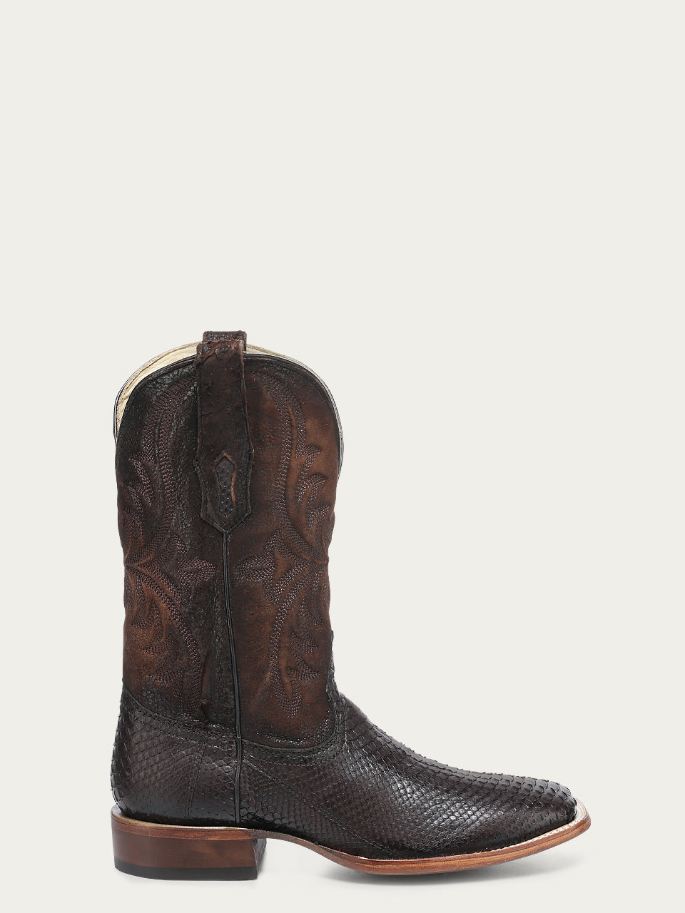 MENS_EMBROIDERY_GENUINE_BROWN_PYTHON_WIDE_SQUARE_TOE_COWBOY_BOOT-A4964-A