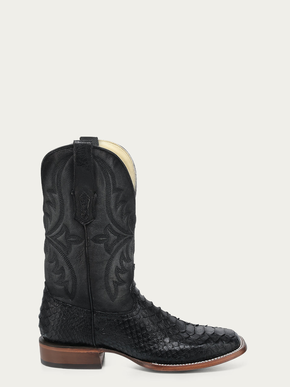 MENS_EMBROIDERY_GENUINE_BLACK_PYTHON_WIDE_SQUARE_TOE_COWBOY_BOOT-A4965-A