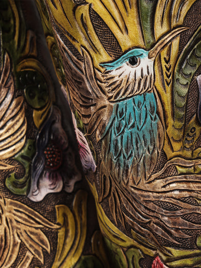 A4980 - WOMEN'S HAND PAINTED AND TOOLED HUMMINGBIRD BROWN TALL TOP